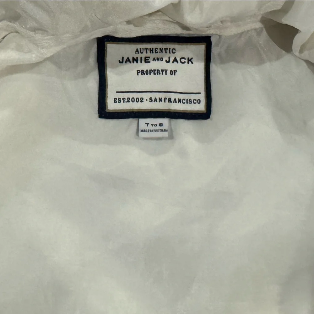 Janie and Jack white and navy blue Hooded Jacket, size 7-8